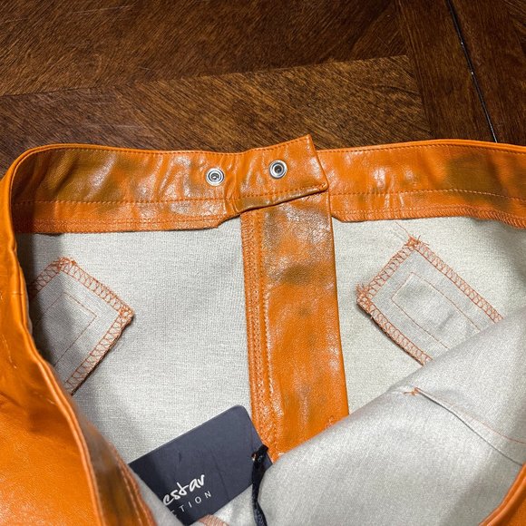 SHINESTAR Mini Skirt. Color orange. Faux Leather. Size L - Picture 11 of 11